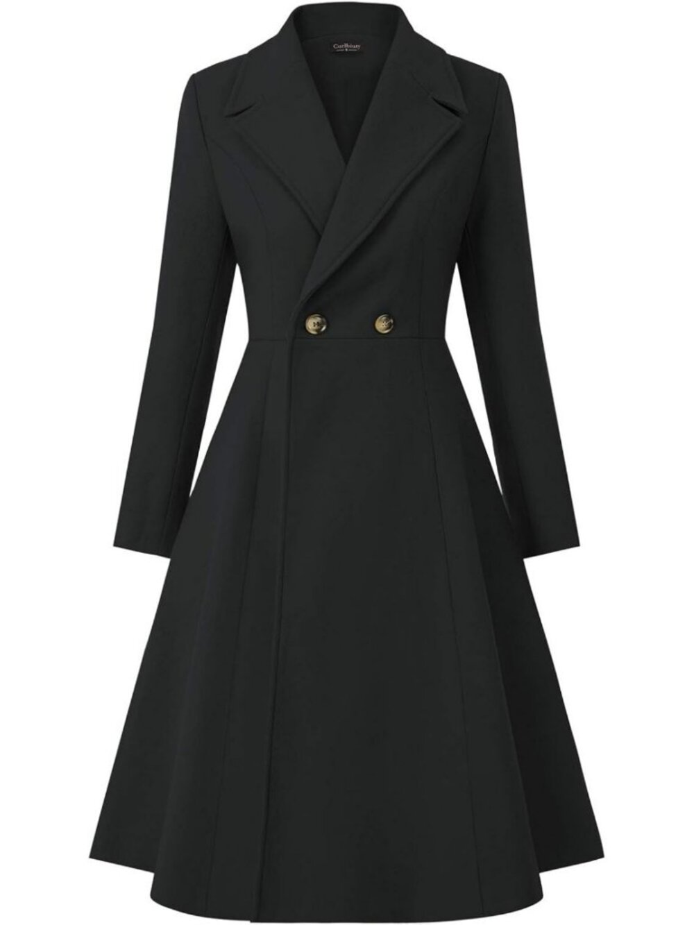 Stylish Women's Double Breasted Pea Coat - A-Line Long Winter Trench with